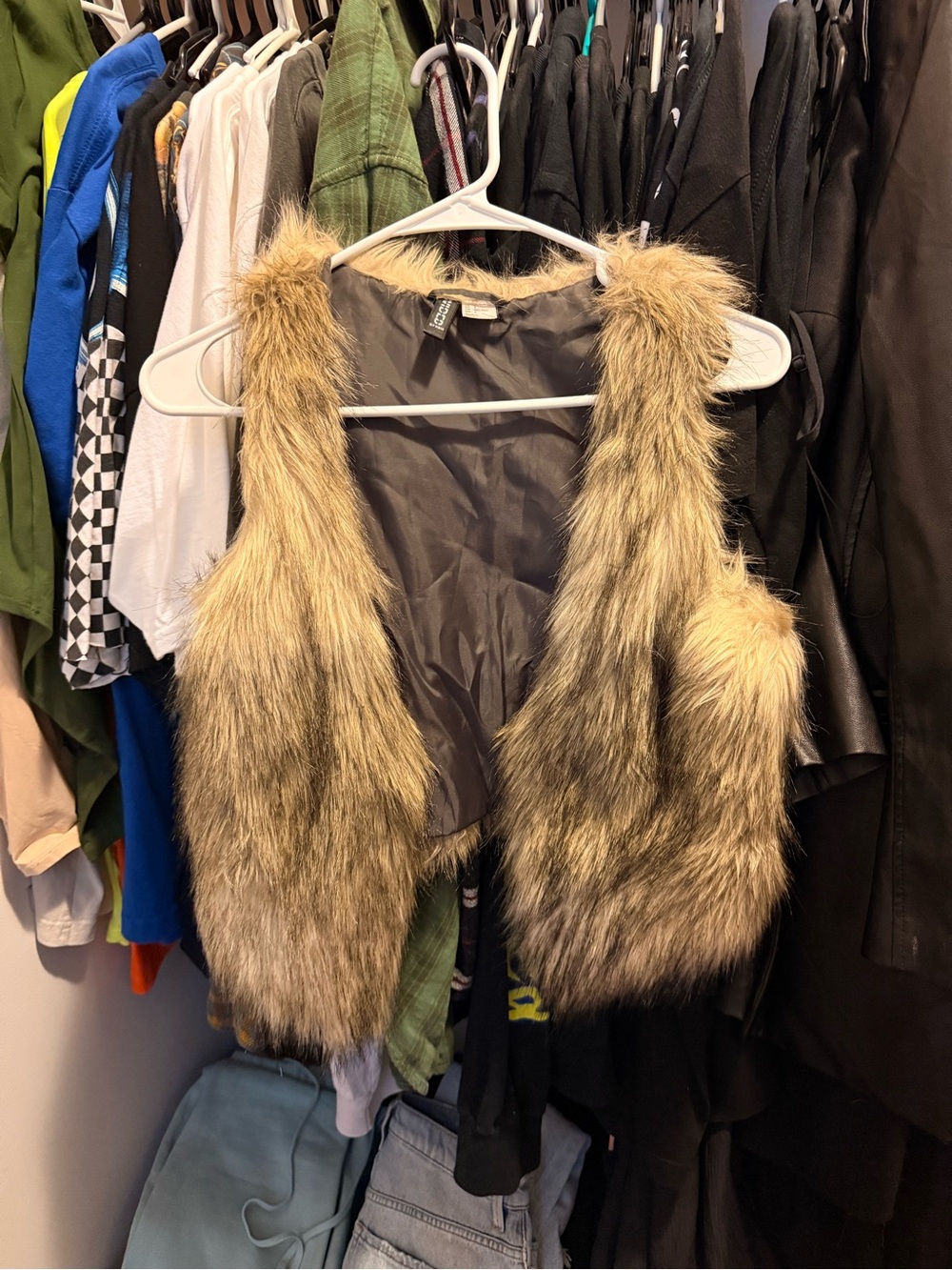 H&M Faux Fur Vest in Light Brown and Tan